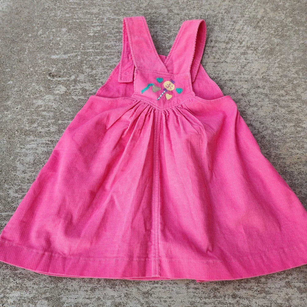 Vintage Joyeux Gamins Happy Kids Pink Corduroy Candy Embroided Dress,‎ Sz 6